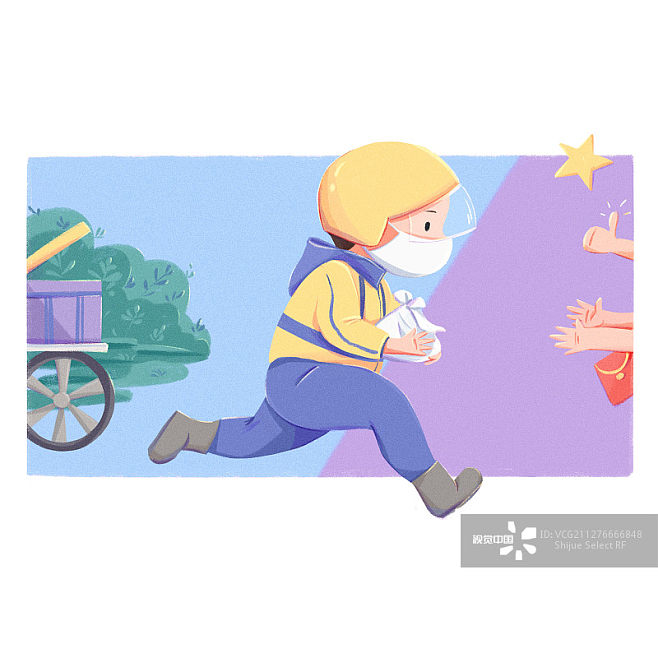 插画,外卖食品,跑,递送人员,男孩正版图